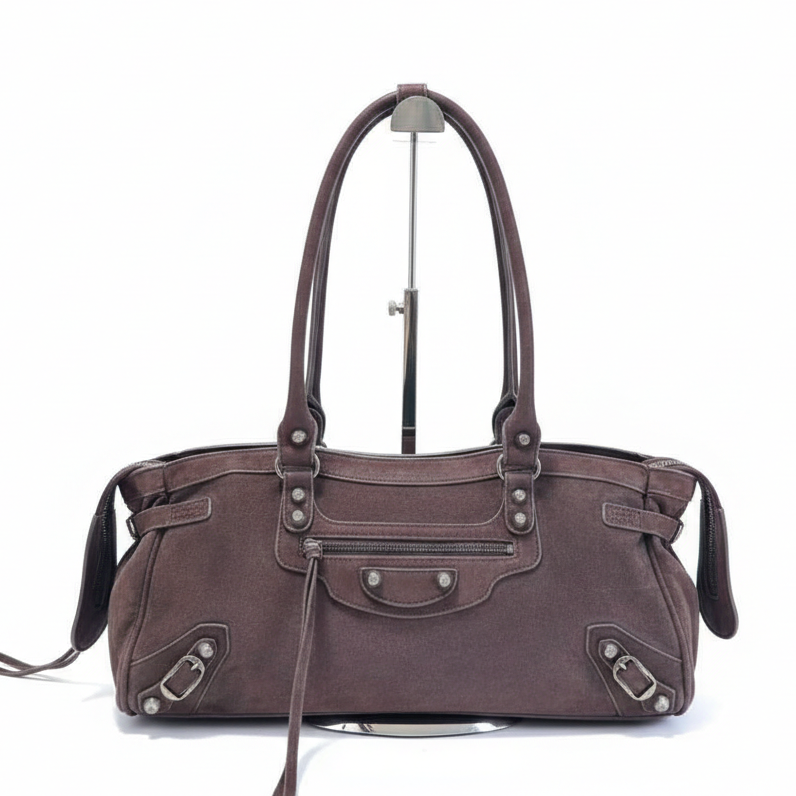 Balenciaga Suede Handbag (38 cm) – Iconic Chocolate Brown Luxury Tote